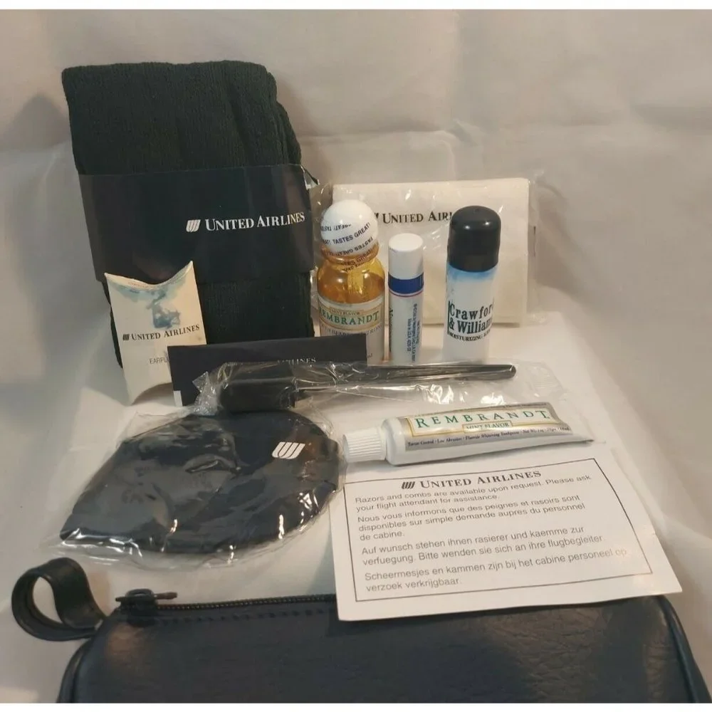 Vtg United Airlines First Class Amenity Toiletry Kit Travel InFlight Bag Blue